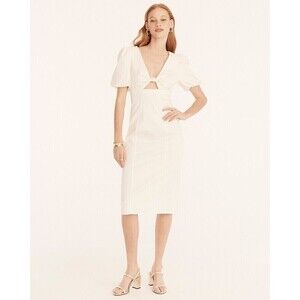 J.Crew Size 24 Cutout Puff Sleeve Sheath Dress In Cotton Twill Ivory Lined NWT